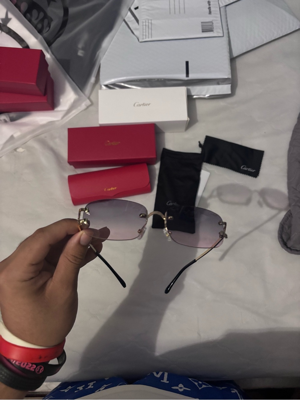 Cartier Designer Gold Rim Purple Gradient Rimless Sunglasses - Picture 3 of 5
